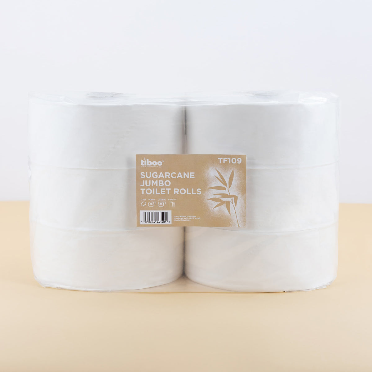 Sugarcane Jumbo Toilet Rolls 6x300mtr 2PLY
