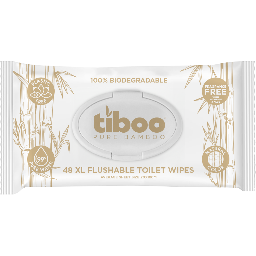 Flushable Unwhitened Bamboo Moist Toilet Tissue 12x48 XL Sheets Tiboo