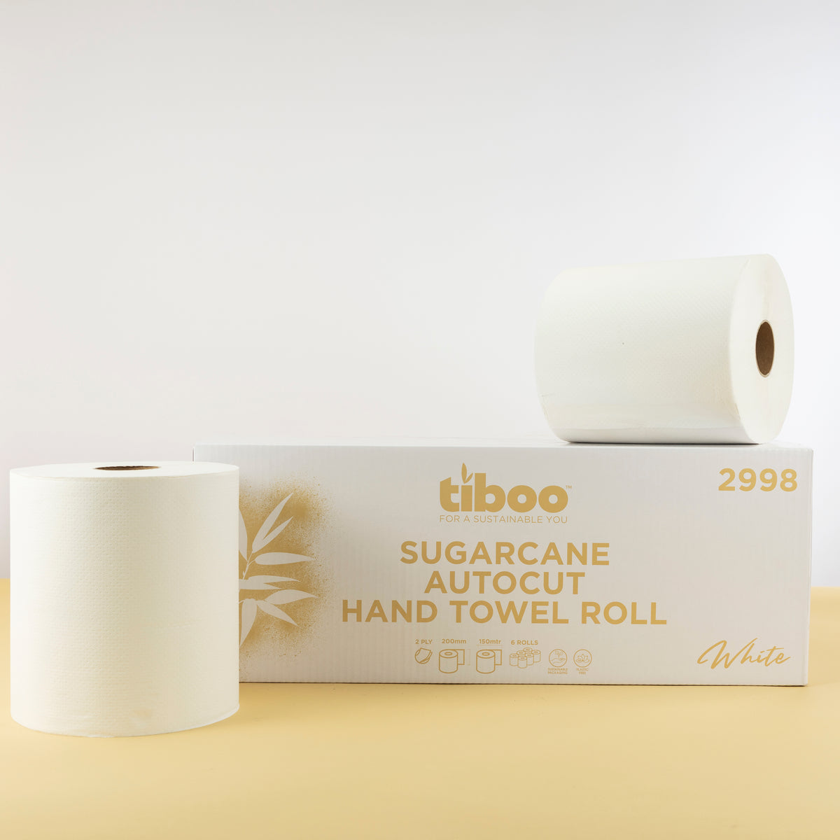Sugarcane Auto-Cut White Roll Towel 2Ply 200mm 6x150m