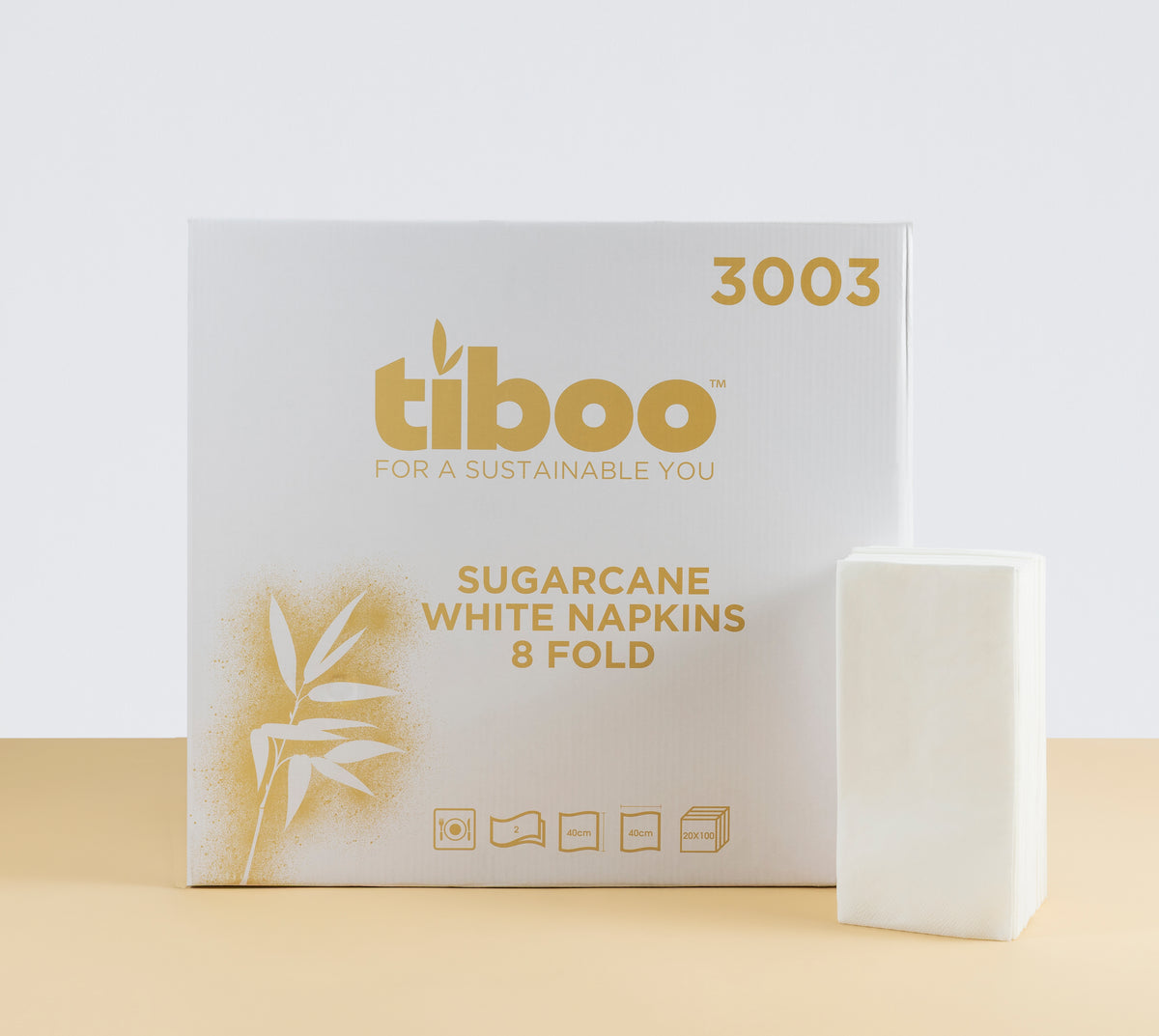 Sugarcane 2ply White Dinner Napkins 40cm x 40cm 8 Fold 20x100