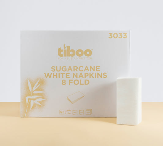 Sugarcane 3ply White Dinner Napkins 40cm x 40cm 8 Fold 10x100