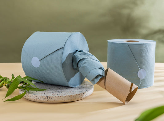 Premium Recycled Blue Centrefeed Rolls 2Ply 8x150 Mtr